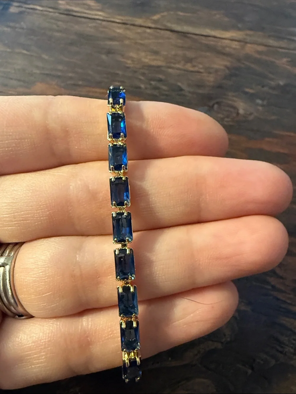 Gold Plated Royal Blue Tennis Bracelet - Classic Women's Jewel